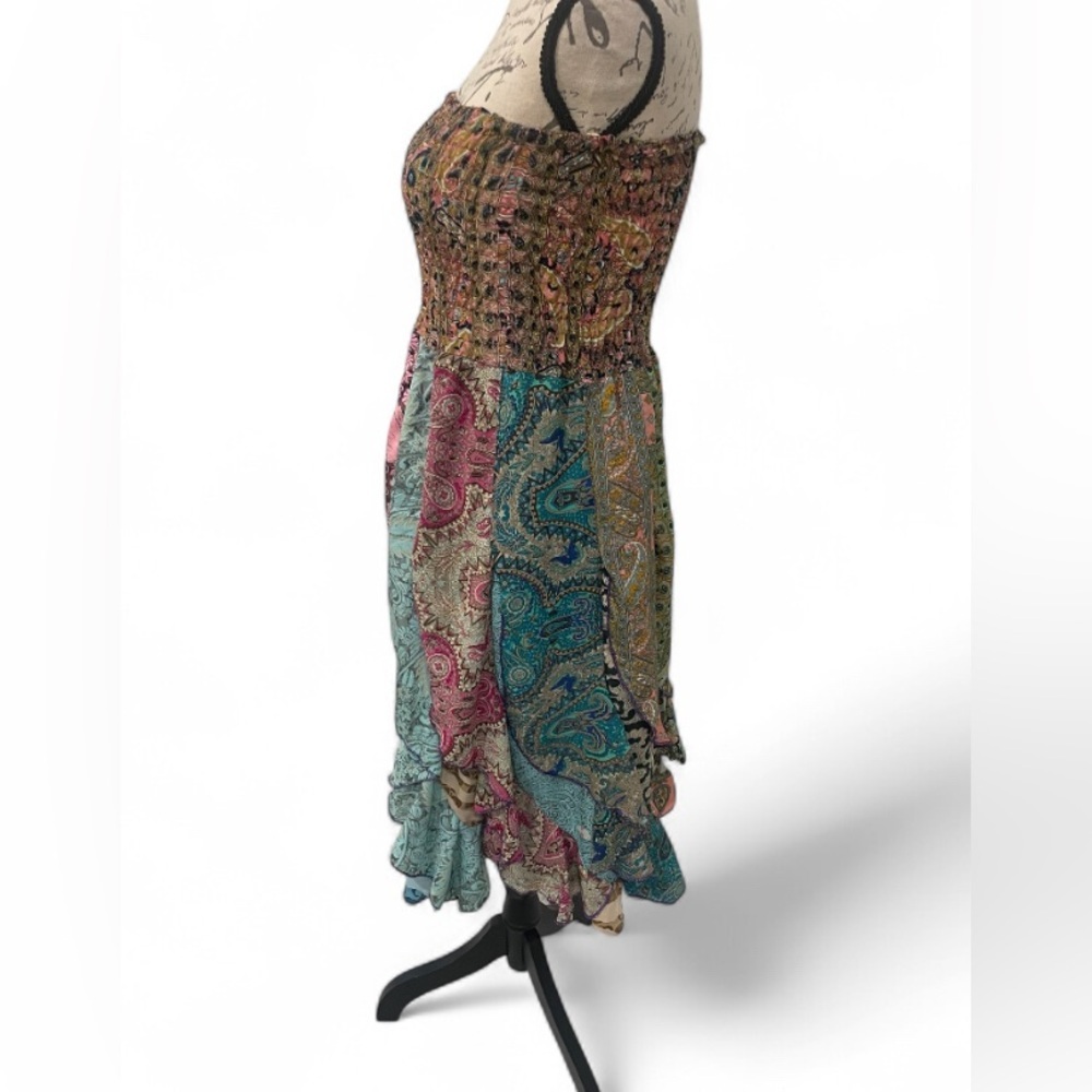 India Boutique Boho Patchwork Strapless Short Dre… - image 2